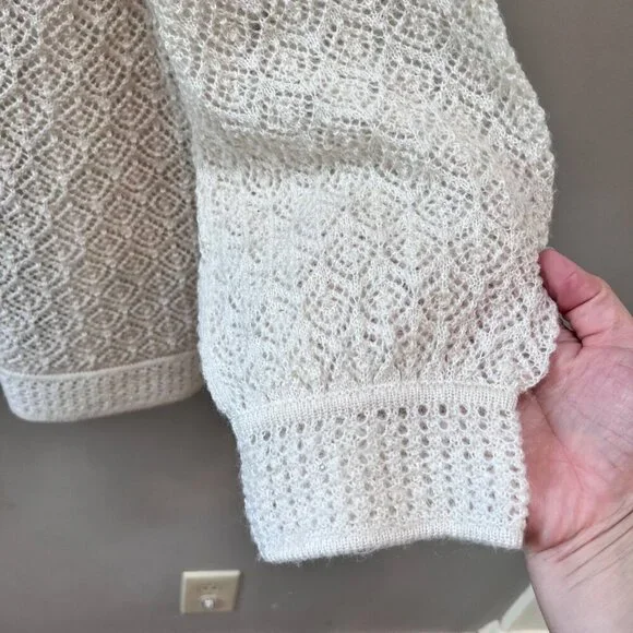 Jones New York Womens Ivory Knitted Lace Mohair and Wool Cardigan Sweater M - Picture 6 of 7